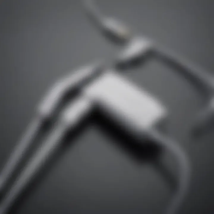 Close-up view of various iPhone and iPad charging cords