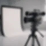 Professional camera setup with white backdrop