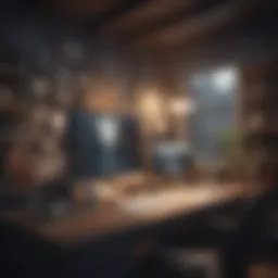 Creative workspace with photo editing software open