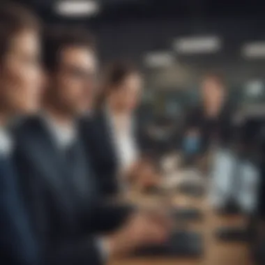 Enhanced Communication in Modern Workplace Modern workplace with employees using chat app