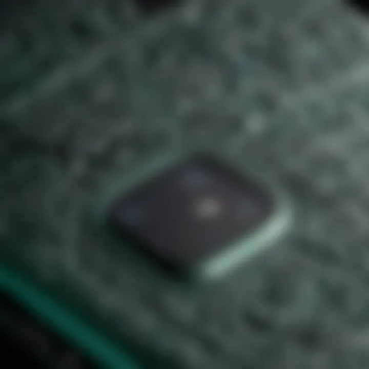 Close-up of the intricate design details of the midnight green iPhone 11 case