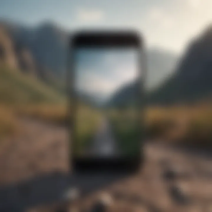 A serene landscape with a lost phone icon