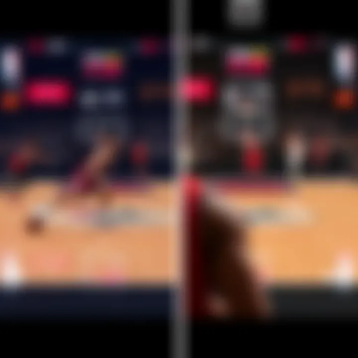 A side-by-side comparison of NBA 2K22 graphics on Apple Arcade versus another platform.