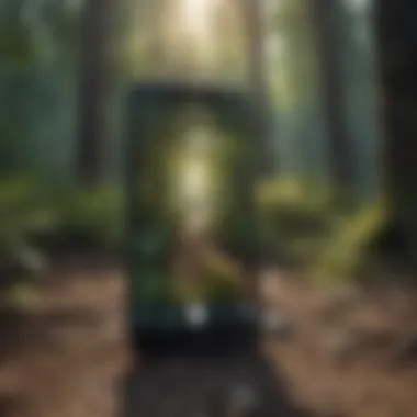 iPhone with Extended Battery Life in Nature A serene outdoor setting with a fully charged iPhone