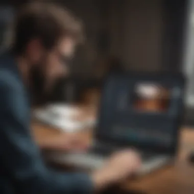 Evaluating Music Recovery Options A thoughtful individual evaluating music recovery options on a laptop
