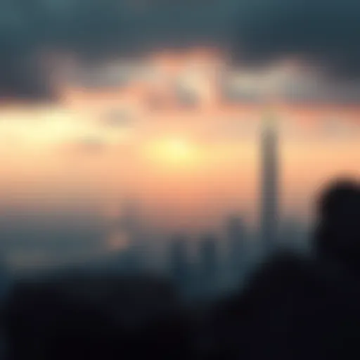 A Glimpse into Tomorrow's Stories Dramatic landscape depicting a futuristic city skyline