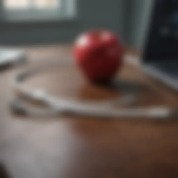 Close-up of the Apple Pencil attached to its leash on a desk