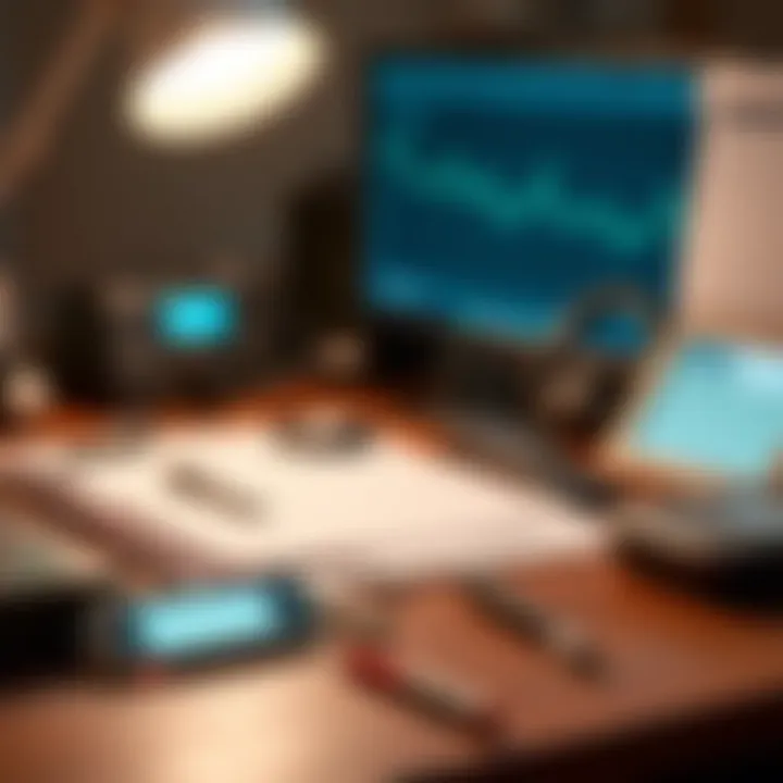 An array of transcription tools and devices on a desk