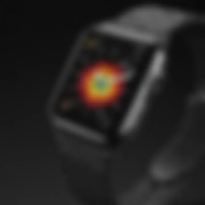A close-up of an Apple Watch showcasing its sleek design and vibrant display.