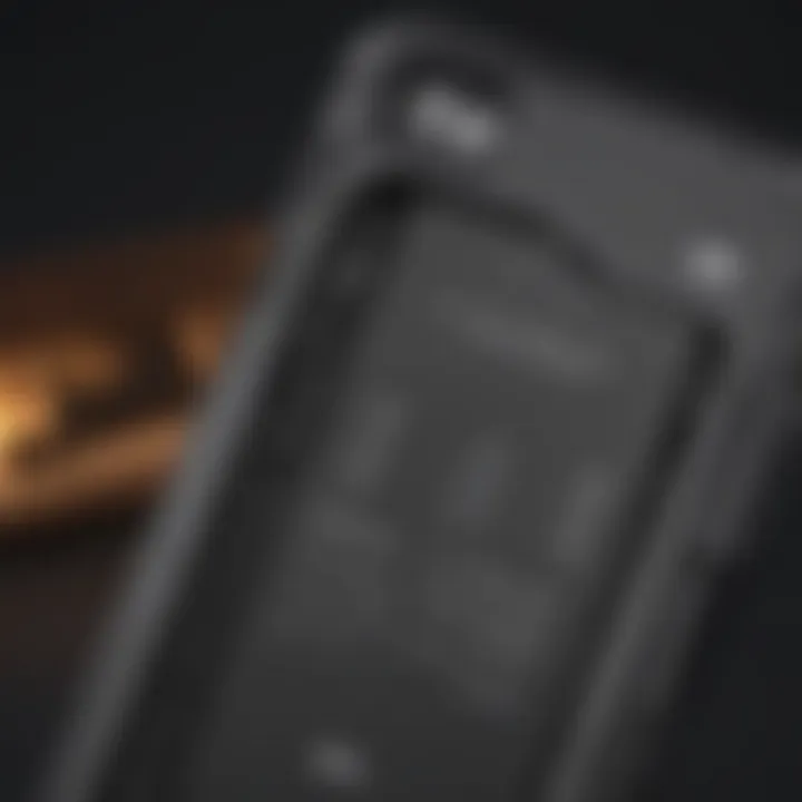 A close-up shot of an iPhone battery case highlighting design and functionality