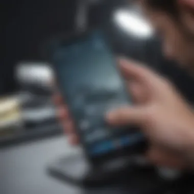 Expert technician applying a phone screen protector