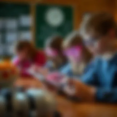 An educational setting with students using iPads