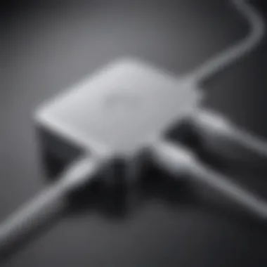 Detailed view of the Apple MacBook Pro charger showcasing its design and build quality