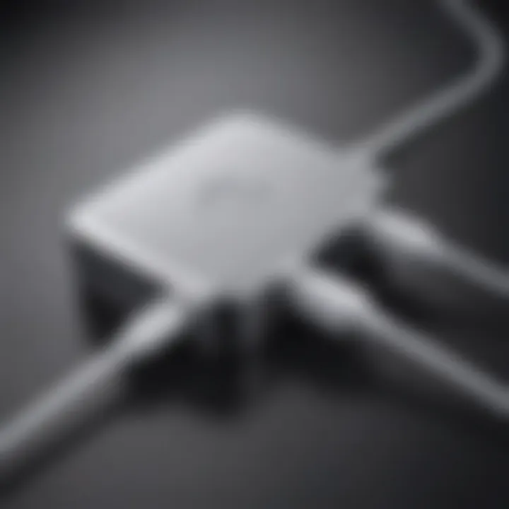 Detailed view of the Apple MacBook Pro charger showcasing its design and build quality