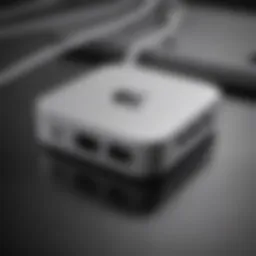 Detailed view of Mac Mini port hub showcasing various ports