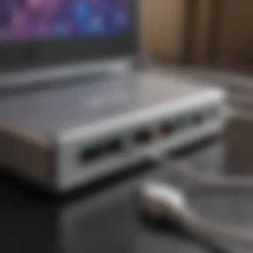 Close-up view of a USBC hub connected to a MacBook.