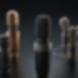 A wireless microphone system displaying various components